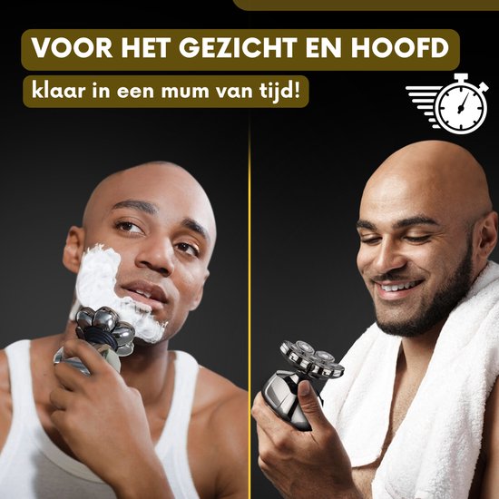 6-in-1 Rasierer für Männer - Trimmer - Clipper - Sansbeauté® SkullSharp PRO | 8 Klingen - Schädelrasierer - Nass & Trocken - Gesichts- und Kopfrasierer - Kopfrasur - USB - Aufsätze