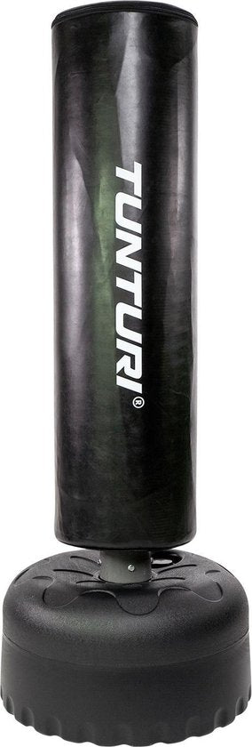 Tunturi Standing Boxing Bag - Freistehende Boxstange - Leicht beweglich - 180 cm hoch - Mit Sand, Kies oder Wasser befüllbarer Boden - Inkl. Fitness-App - Schwarz