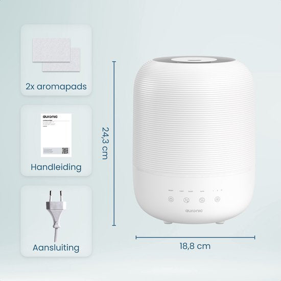 Auronic Luftbefeuchter - 3L - Für Schlafzimmer, Babyzimmer, Büro, Wohnzimmer und mehr  - BPA-frei - Weiß