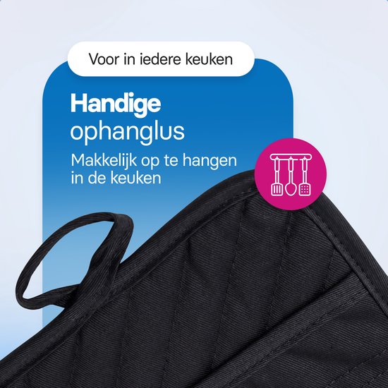Roegaarden Topflappen - Hitzebeständige Topflappen - 100% Baumwolle - Mit Einschubtaschen - Schwarz