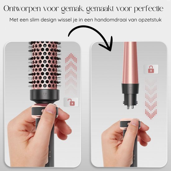 Sansbeauté® 6 in 1 Lockenstab mit Klemme - Keramisch - 13mm bis 38mm - Thermobürste - Lockenbürste - rosa
