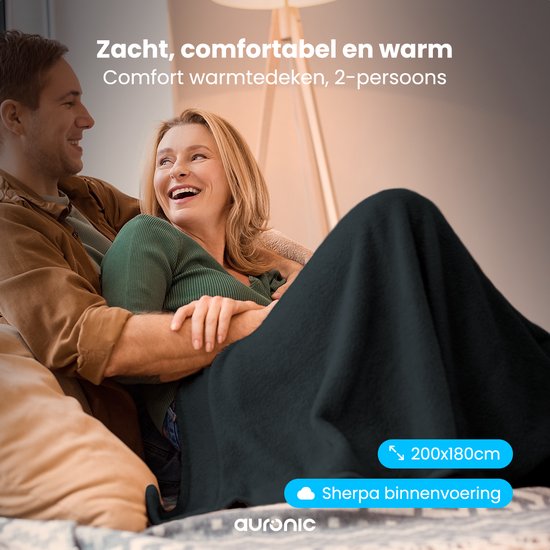 Auronic Electric Blanket - Wärmedecke - Sherpa Fleece - 9 Wärme- und Timer-Einstellungen - Decke - 200x180 - 2 Personen - Anthrazit