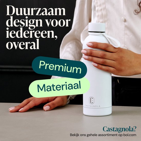 Castagnola Wasserflasche - Edelstahl-Trinkflasche 500 ML - Stahl-Thermoskanne - Trinkflaschen für Erwachsene - Doppelwandig - Weiß