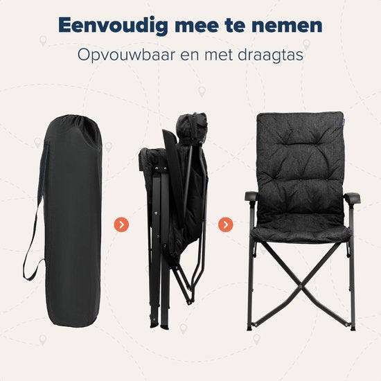 TRVLMORE Campingstuhl - Inklusive Tragetasche - Komfortabler Klappstuhl - 150 kg Tragfähigkeit - Campingstuhl - Aufbewahrung - Klappstuhl - Schwarz