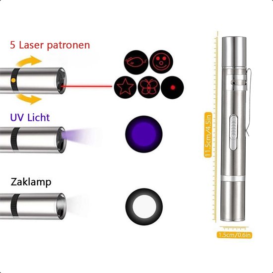 Tech Essentials 7-In1 Laser Pen - Rot - Wiederaufladbar - Muster - UV-Licht - Schweißlicht - Laser Katze - Hund - Katzenspielzeug - Hundespielzeug - Welpe - Katze - 2-Pack