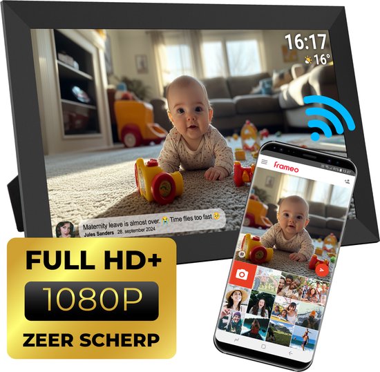 Denver Digitaler Bilderrahmen 15,6 Zoll – XL – Full HD – Frameo-App – Fotorahmen – Digitaler Kalender – WLAN – 32 GB – IPS-Touchscreen – PFF1504