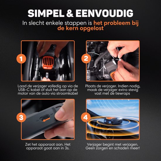 Vulpes Goods® Abschreckung - Marderabschreckung - Steinmarderabschreckung - Marderjäger - Indoor & Outdoor - Automatische Frequenzen & Blitzlichter - USB & Autobatterie - Marder, Mäuse & Ratten - PRO V2 - 2 Stück