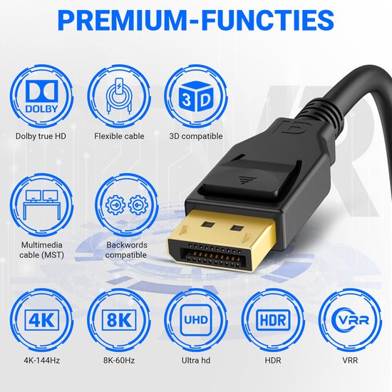 DisplayPort-Kabel 1.4 - Stecker auf Stecker - 8K 60Hz - 4K 144Hz - DP-Kabel - 3 Meter