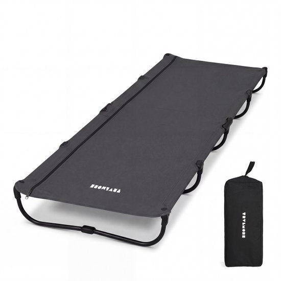 TRVLMORE Feldbett faltbar - 120KG Tragkraft - Campingbett inkl. Tragetasche - Liege 1 Person - Stahlrahmen - 193x66x15 cm - Grau