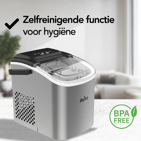 Aviro Eiswürfelbereiter - 1.3L - Mit Eisportionierer - Selbstreinigungsfunktion - 12KG / 24U - 9 Würfel / 6 Min - Silber