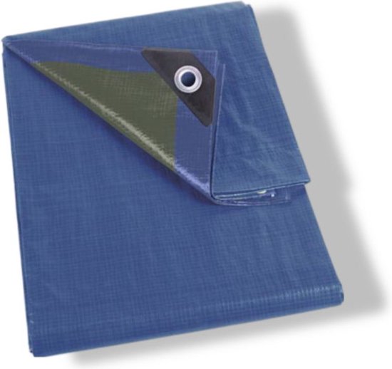 Perel-Abdeckplane, 12 Ösen, verstärkte Ecken, rechteckig, blau/grün, 70 g/m², 2 x 4 m
