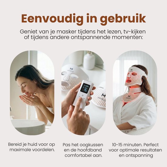 Mvolo® LED-Gesichtsmaske - Professionelle Rotlicht-Therapie-Maske mit Halsmaske - Infrarot-Lichtmaske 4 Wellenlängen - Kabellos - Hautpflege