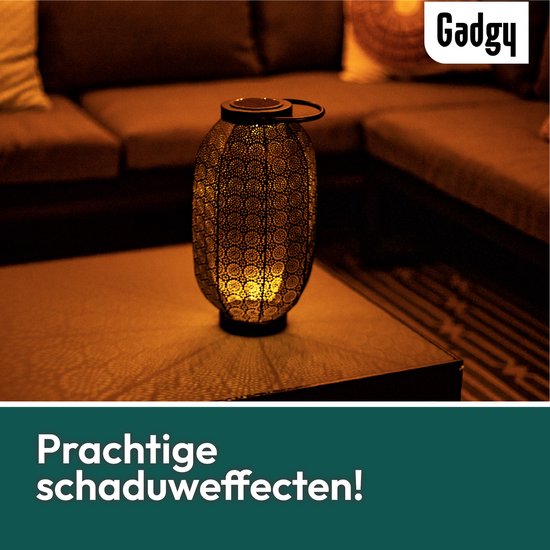 Gadgy Solar Laterne Blume groß - Solar Gartenbeleuchtung - LED Außenbeleuchtung mit Tag-/Nachtsensor - Tischlampe - Gartenlaterne - schwarz / gold - Metall - 36 x Ã˜20 cm