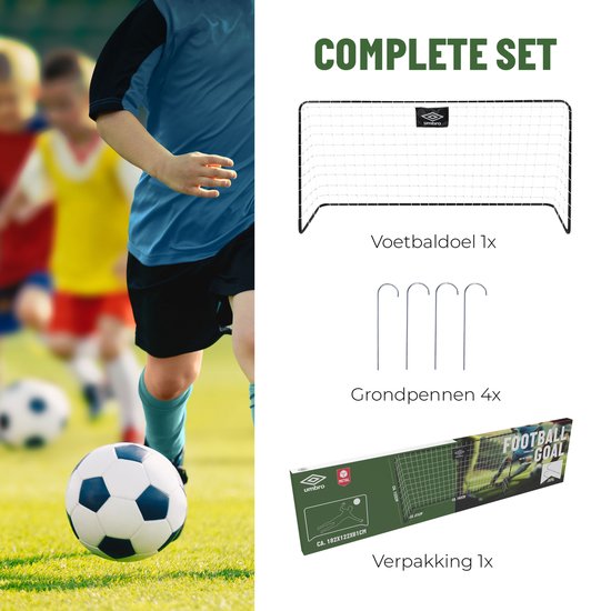 Umbro Fußballtor - Fußballtor 182 x 122 x 61 cm - Fußballtor groß - leicht zu bewegen - Outdoor-Spielzeug für Kinder und Erwachsene - Fußballtrainingstor - Metall - Schwarz/Weiß