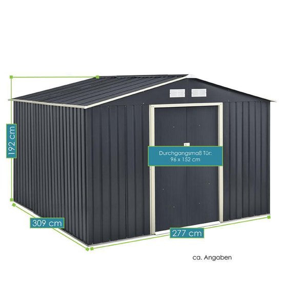Juskys Metall-Gartenhaus XXL - 277 × 319 × 192 cm - Geräteschuppen - Anthrazit