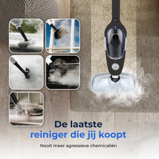 Dampfreiniger 2 in 1 - Handdampfer - Fleckenreiniger - Mit 8 Aufsätzen und 2 Mikrofasertüchern - Sofa-, Boden-, Bad- und Teppichreinigung - Schwarz