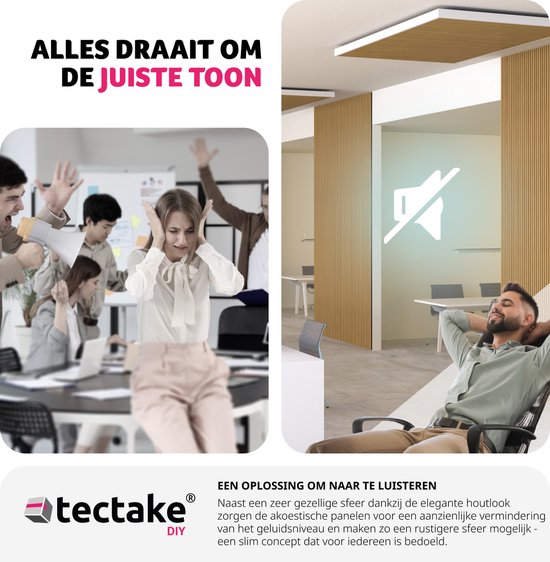 Tectake Akustikpaneele Sonic Wall - 2er-Set - Eiche hell - Schallabsorbierendes Paneel - 120x60x2,1cm pro Panel