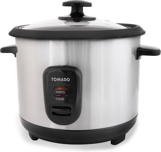 Tomado TRC1001S - Reiskocher - 5 Portionen - 1 Liter Fassungsvermögen - Warmhaltefunktion - Antihaftbeschichtung - PFAS-frei - Design aus Edelstahl