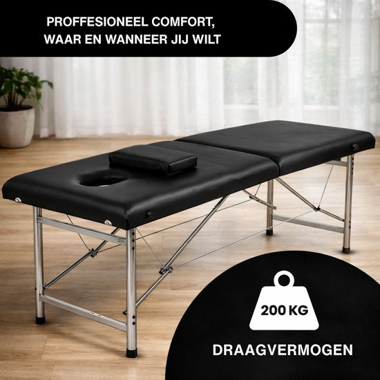 Fitby Massageliege - Klappbare Massageliege - Behandlungstisch - 200kg Tragkraft Verstellbare Höhe (60-80 cm) - 180x60 cm - Schwarz