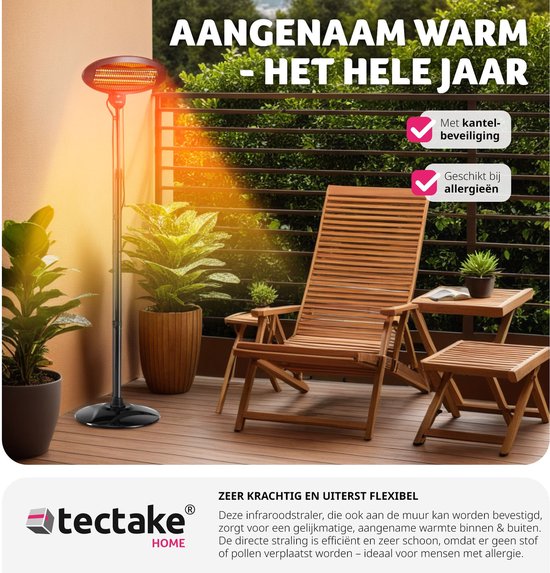 tectake - Infrarotheizung - Heizung mit Ständer oder Wandmontage - Wärmelampe für den Wickeltisch - Heizung für das Badezimmer - Infrarotheizung für die Terrasse - Elektrische Heizung - 2000W - 3 Stufen