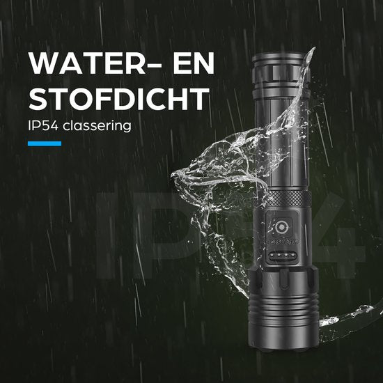 Exortus® Wiederaufladbare LED-Taschenlampe – 5000 Lumen – Langlebig und wasserdicht – 26650-Akku – COB-Beleuchtung – Aufbewahrungsbox – Holster