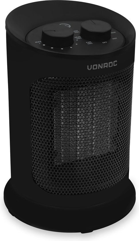 VONROC Elektroheizung - Heizlüfter - 1200W/1800W - Keramik - 3 Einstellungen - Thermostat - Schwenkfunktion - 20m2