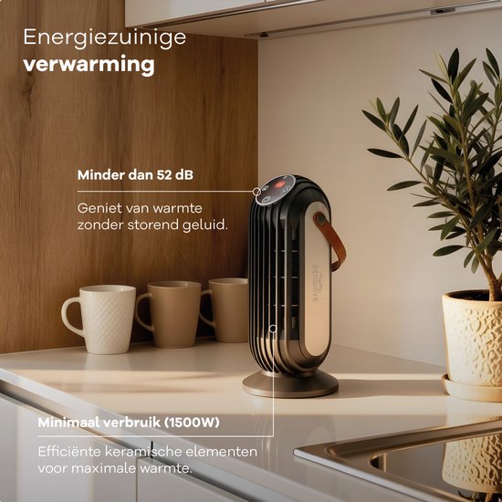 Zenwave Elektroheizgerät mit Display - Kompakter 1500W Heizlüfter - Heizgerät mit 2 Heizmodi und 1 Lüftermodus - Elektrische Heizung für Innen und Außen - Schwarz