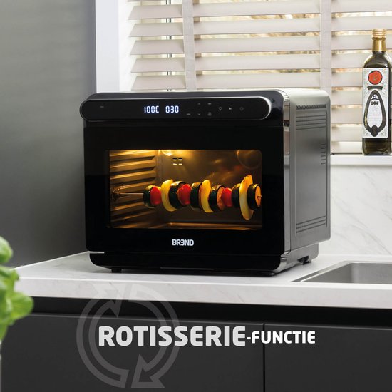 BREND Freistehender XXL Airfryer-Dampfbackofen-Kombi - Digitalanzeige mit Touch - Selbstreinigung - Timer - Rotisserie - Mit Zubehör - 24 Liter