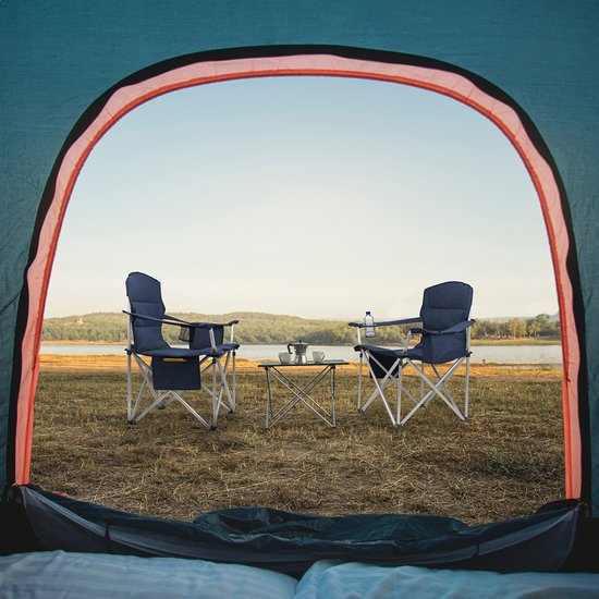 TRVLMORE Campingstühle - Zusammenklappbar - 2 Stück - XL - 150 kg Belastbarkeit - Getränkehalter - Seitentasche - Klappstuhl - Blau