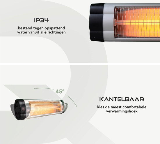 BRASQ - Elektrischer Terrassenheizer Pendant PHW200 - Infrarotheizung 2500W - mit Fernbedienung und Timer - 3 Heizstufen - spritzwassergeschützt - Schwarz