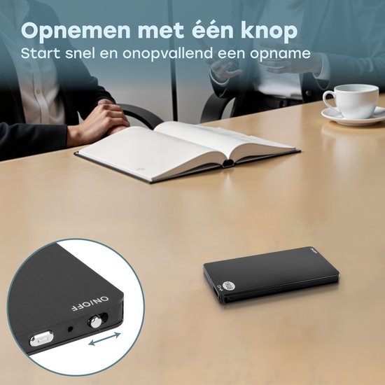Audyn Voice Recorder - 200 Stunden Audioaufnahme - Fernabhörgerät - Diktiergerät - 360° HD-Aufnahmen - 16GB - Schwarz