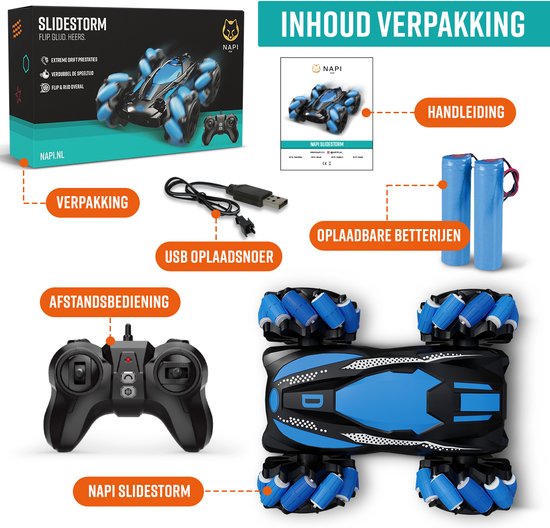 NAPI Controlled Car - RC Stunt Car mit 2 Batterien - Spielzeugauto für Jungen - Outdoor-Spielzeug - Rennwagen - Outdoor-Spielzeugauto - Radiographic - Slidestorm