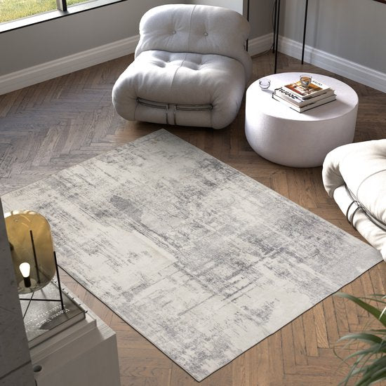 tectake Teppich im Vintage-Design - Niederflorteppich für Wohnzimmer, Kinderzimmer, Schlafzimmer oder Flur - Waschbar - Div. Größe - 160x230cm - beige/grau