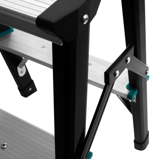 VONROC PRO Doppelstufenleiter 2 Stufen - klappbare Arbeitstreppe/Haustreppe - max. Belastbarkeit 150kg - rutschfest