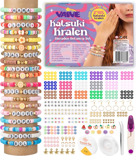 Vaive Katsuki Beads Deluxe Starter Kit - 2485-teiliges Schmuckherstellungsset - Basteln für Mädchen - für Kinder - Bastelkiste - Herstellung von Armbändern - Herstellung von Ohrringen