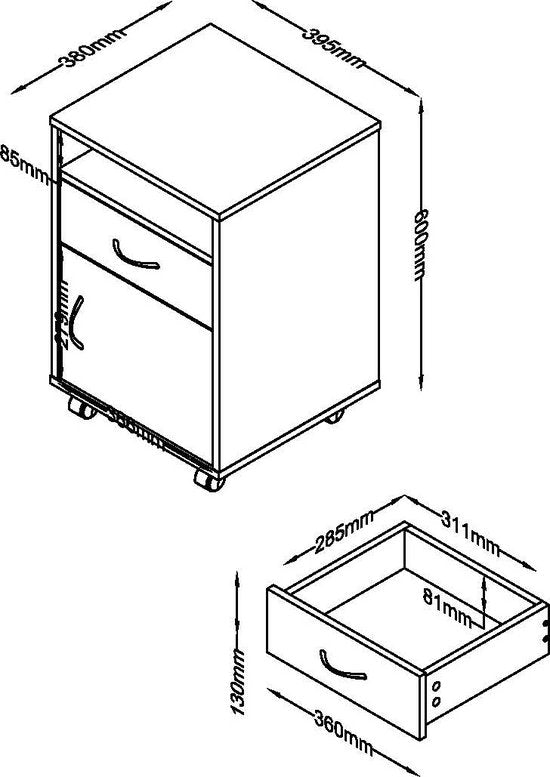 Schreibtischschrank mit Rollen - Schubladenschrank - mobil