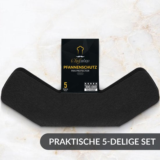 Chefarone Pfannenschützer - Intermediate Töpfe und Pfannen - Schutzmatten - Filz - 5 Stück - Schwarz