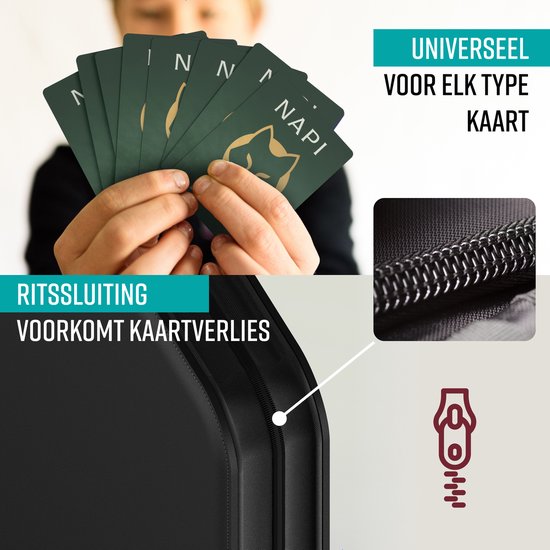 NAPI Sammelmappe für 400 Karten - Sammelmappe für Karten - 4 Fächer - Kunstleder - Premium-Kartenmappe mit Reißverschluss - 50 Seiten - A5 Format - Schwarz
