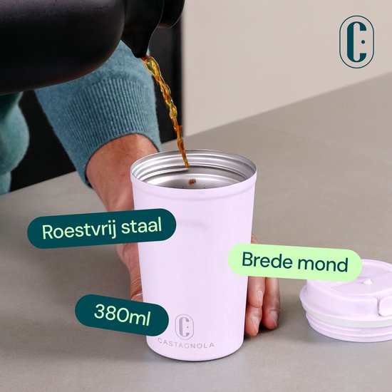 Castagnola Thermosbecher - Kaffeebecher To Go - Reisebecher für Kaffee und Tee - Teebecher - 380 ML - Edelstahl - Violett