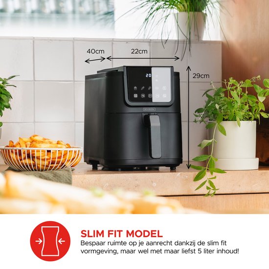 Bourgini Slimfit Airfryer Pure XL - Heißluftfritteuse - 5 Liter - 1500W - PFAS frei