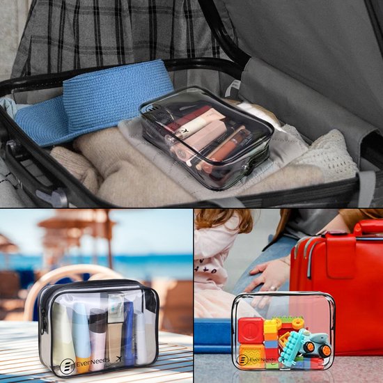 EverNeeds Kulturtasche - Frauen und Männer - Organizer - 1 Stück - Transparent/Schwarz