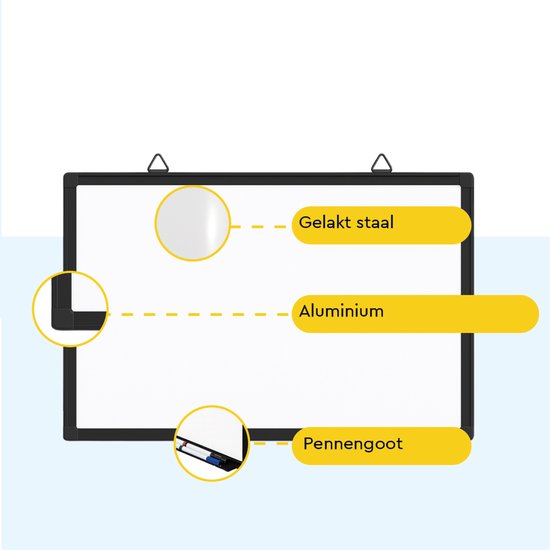 BRASQ Whiteboard 60x90 cm magnetisch - mit Zubehörset (Marker, Radiergummi, Magnete) - Tafel - Magnetische Tafel - schwarz