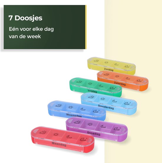 Gandria Pillenbox 7 Tage - Stapelbare Medizinbox mit 28 Fächern - 4 Fächer pro Tag - 7 Farben