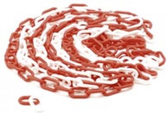 Perel Absperrkette, zur Abgrenzung von Gefahrenzonen und zur Zugangsbeschränkung, für den Innen- und Außenbereich, Kunststoff, rot/weiß, 5 m, 6 mm