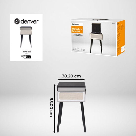 Denver Plattenspieler - Bluetooth - Integrierte Lautsprecher - FM Radio - Autostop - Retro - Grau
