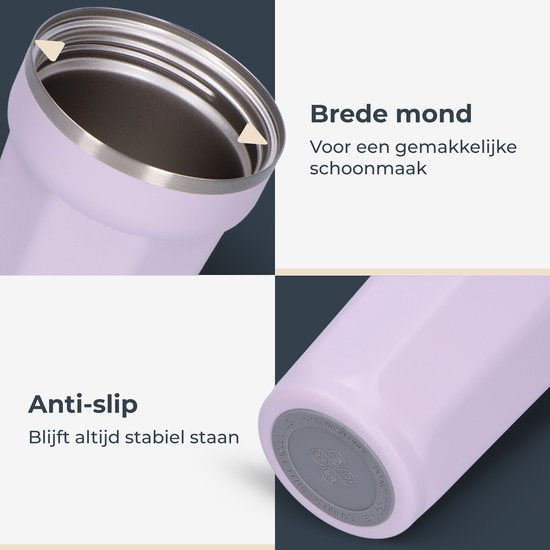 Castagnola Thermos Cup - Kaffeebecher To Go - Reisebecher für Kaffee und Tee - Teebecher - 380 ML - Edelstahl - Hellviolett - Achteck