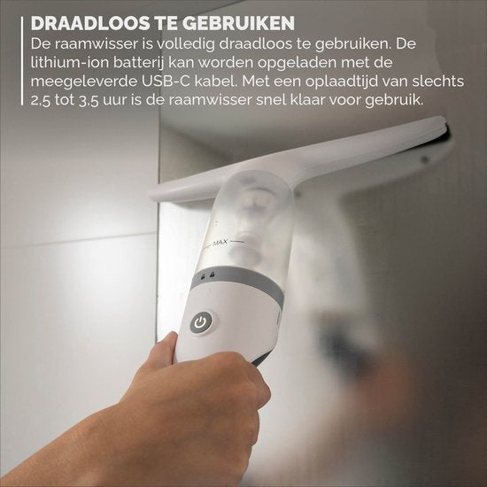 BREND BR-2218 Elektrischer Fensterwischer und Sprühflasche - Fensterwascher mit Saugsystem verhindert Leckagen - Mit extra Reinigungstuch - USB-C Ladekabel - Weiß