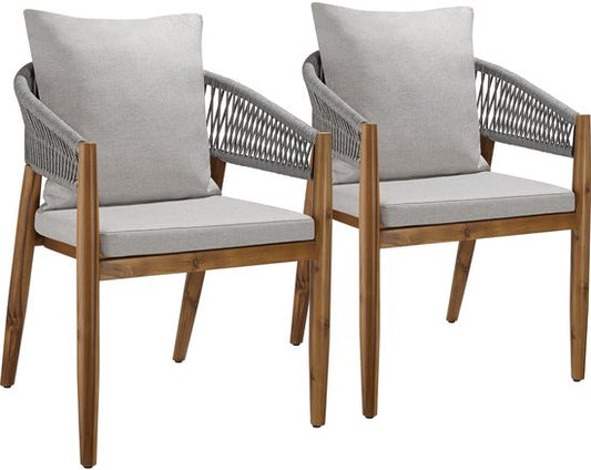 Tectake - 2er Set Gartenstühle Manacor - Seil-Design- wetterfest -  lackiertes Akazienholz - Grau/Beige