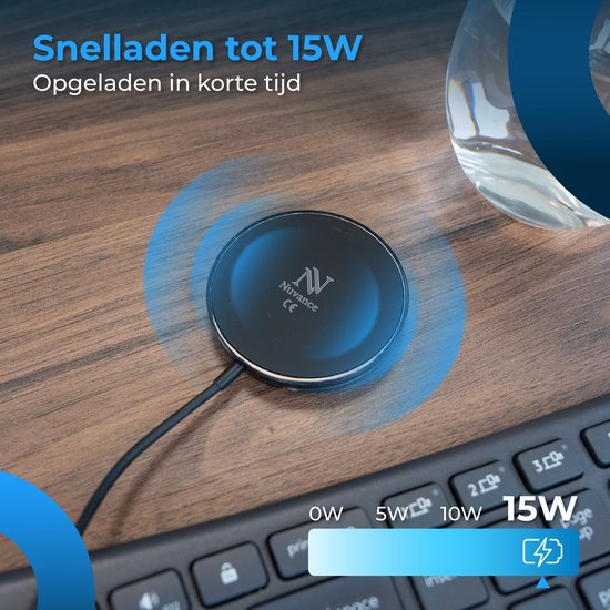 Nuvance Wireless Charger - 15W Schnellladegerät - geeignet für Magsafe - Wireless Charger - inkl. Usb-C Kabel - Schwarz