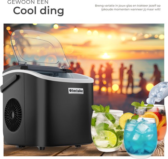 tectake® Eiswürfelbereiter Arctic - 1.2L - 2 Eiswürfelgrößen - Eismaschine - Eiswürfelbereiter mit Eisportionierer - Schwarz